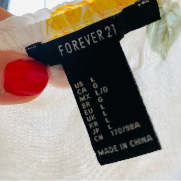F21 FOREVER 21 White Yellow Lemon Print Off The Shoulder Blouse Shirt Crop Top L - Picture 6 of 8